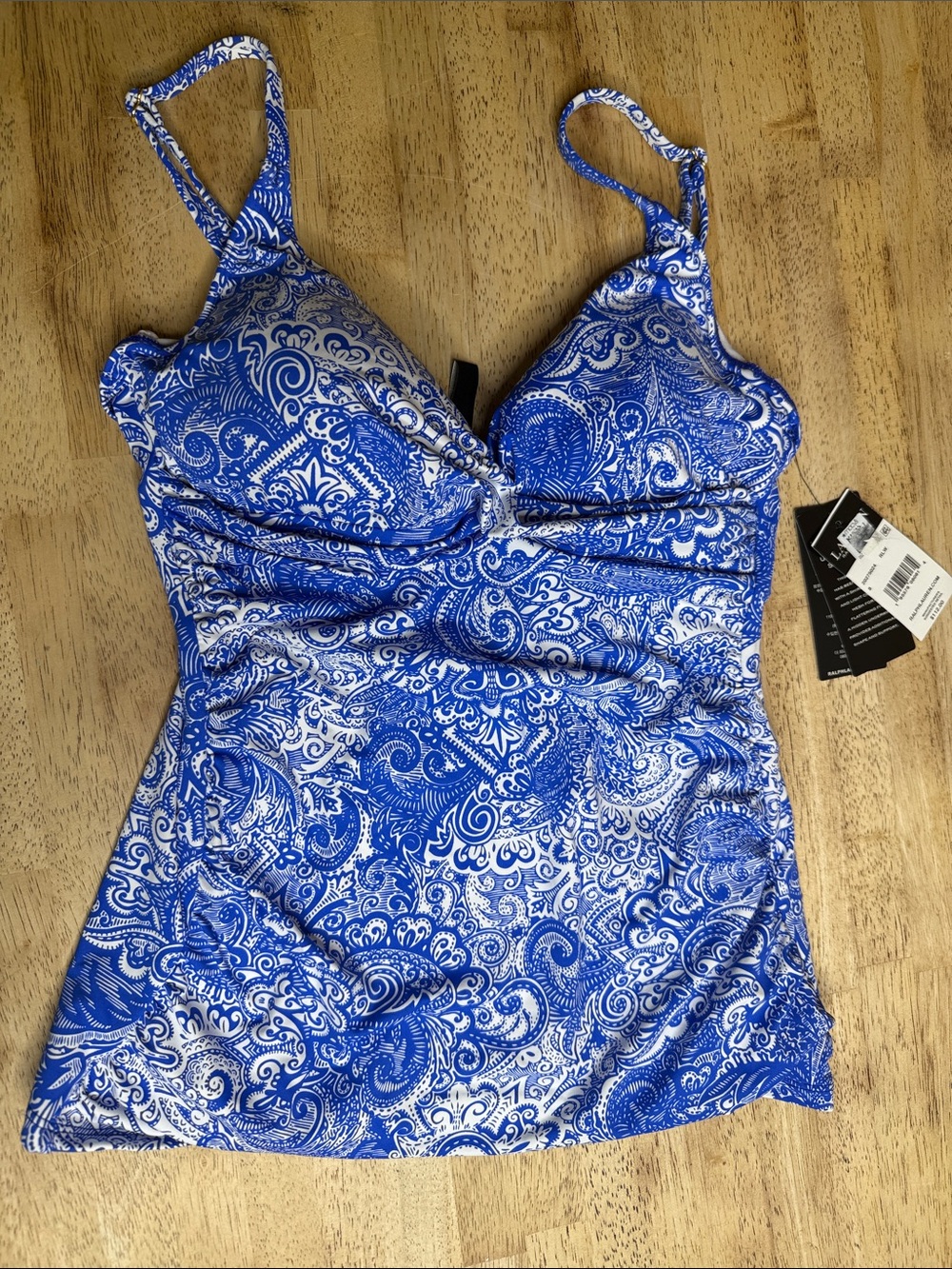 Ralph Lauren Blue & White Paisley Tankini Camisole swim top